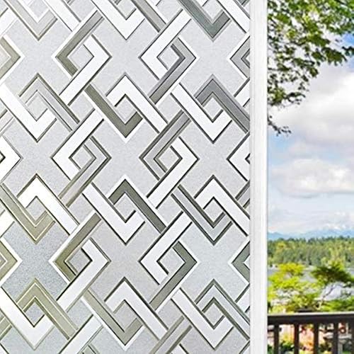 Finnez Película de privacidad para ventana, 3D, sin pegamento, patrón de rombos para puerta de vidrio, baño, sala de estar, oficina, 11.8 x 78.7