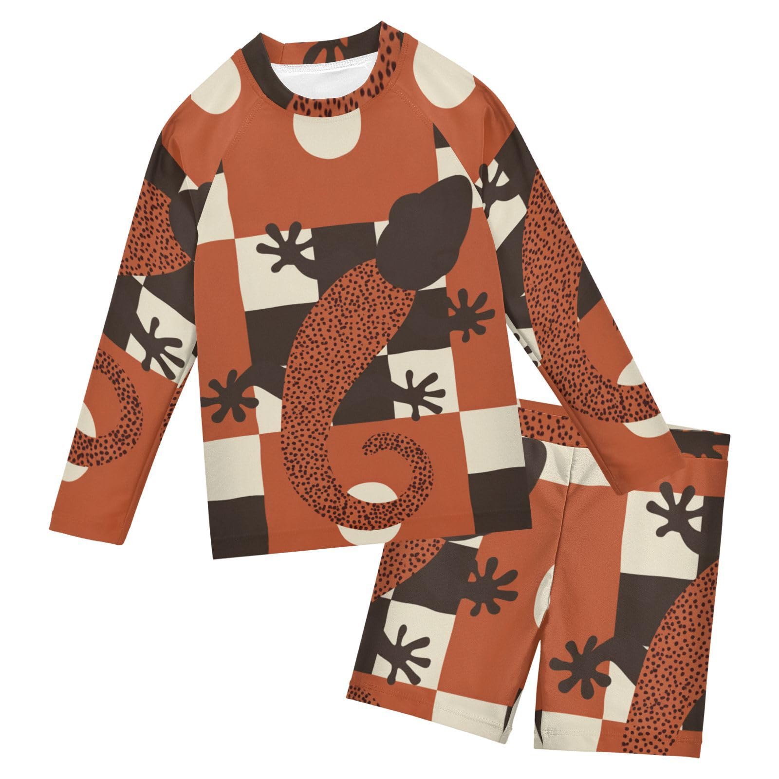 Traje de baño de dos piezas con protección UV de alta resistencia Lazy Checkered Geckoes 6