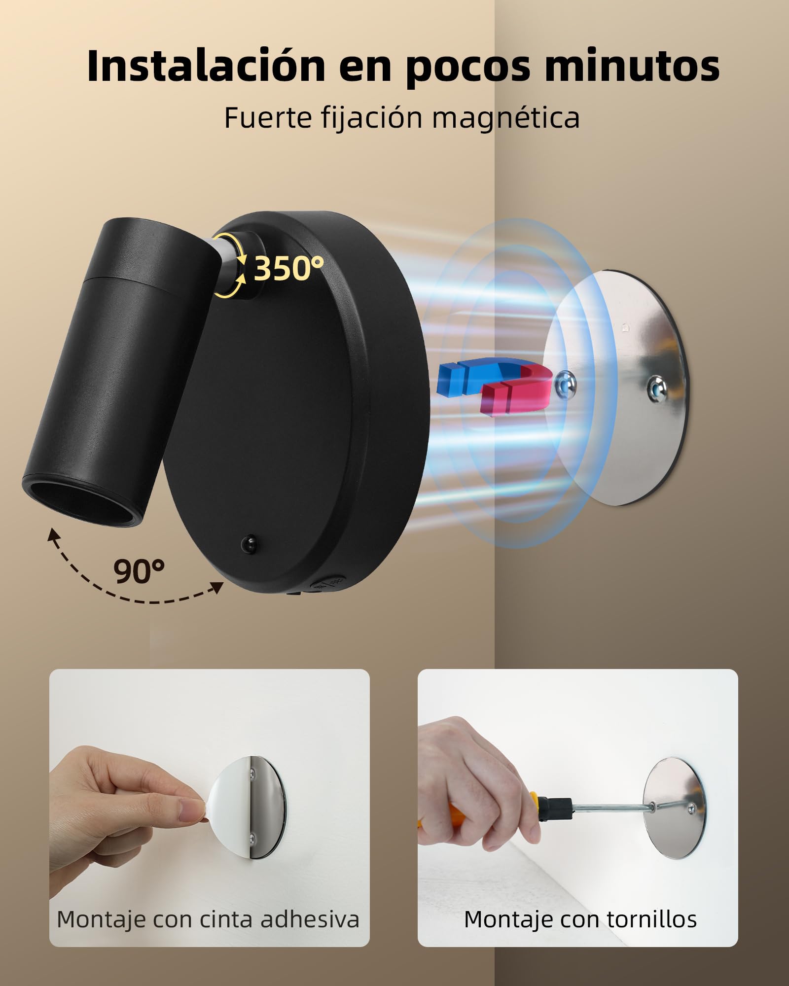 EZVALO Foco LED Inalámbrico 5500 mAh con Mando a Distancia y Temporizador, 3 Temperaturas de Color, Negro (2 Pieza)