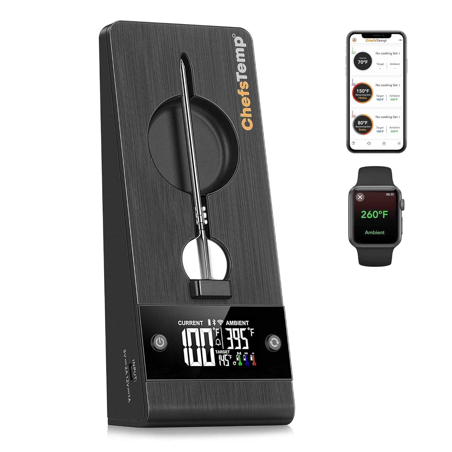 ChefsTemp ProTemp 2 Plus - Termometro da carne senza fili con regolatore di temperatura, portata illimitata, compatibile con Bluetooth e Wi-Fi, per Smart Cooking, Smoker, barbecue, barbecue, forno e