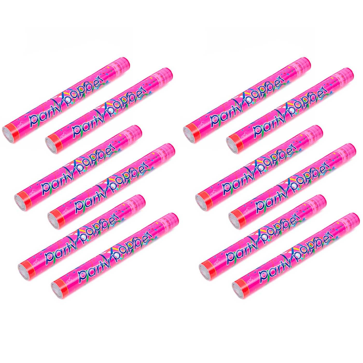 Tradineur Lot de 12 canons à confettis multicolores à air comprimé, popper, cracker de confettis colorés, anniversaire, mariage, fête, célébration, 60 cm, modèle aléatoire
