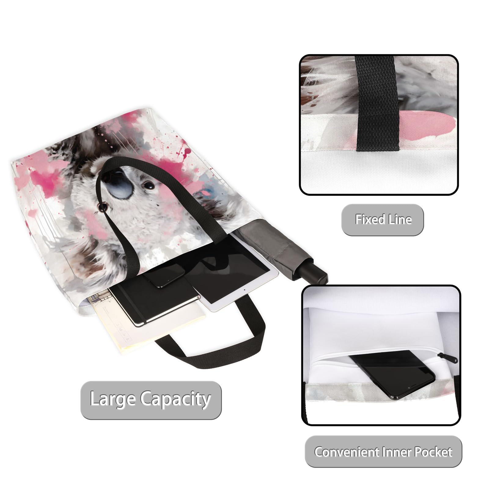 Mularoka Watercolour Koalas Large Capacity Canvas Tote Bag Stylish Handheld Shoulder Bag Reusable Shopping Bag for Work Travel Beach Trips Shopping