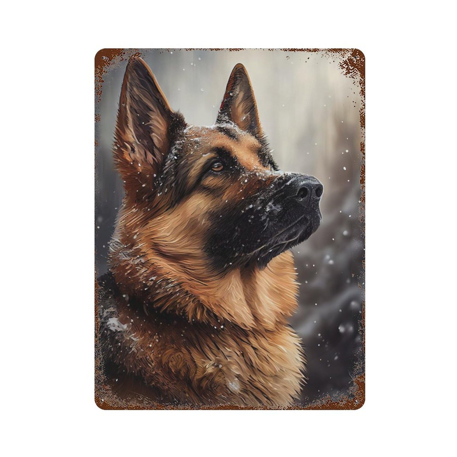 German Shepherd Snow Rusty Metal Tin Sign 15.7"x11.8", Ideal for Patio, Garden Room And Bar Decor