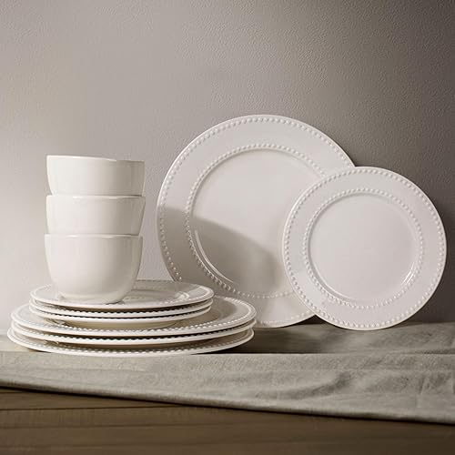 Miniatura 7 de Wareland 2 platos de cena en relieve juego de platos de cerámica blanca de 105 pulgadas platos de ensalada reutilizables platos de carne de granja