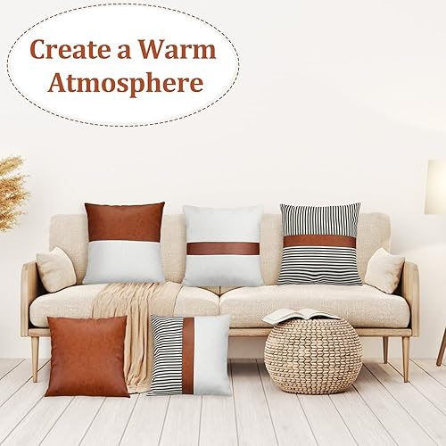 Miniatura 7 de Buryeah 9 fundas de almohada de cuero de 18 x 18 pulgadas, fundas de almohada modernas de cuero sintético a rayas para dormitorio, sala de estar,