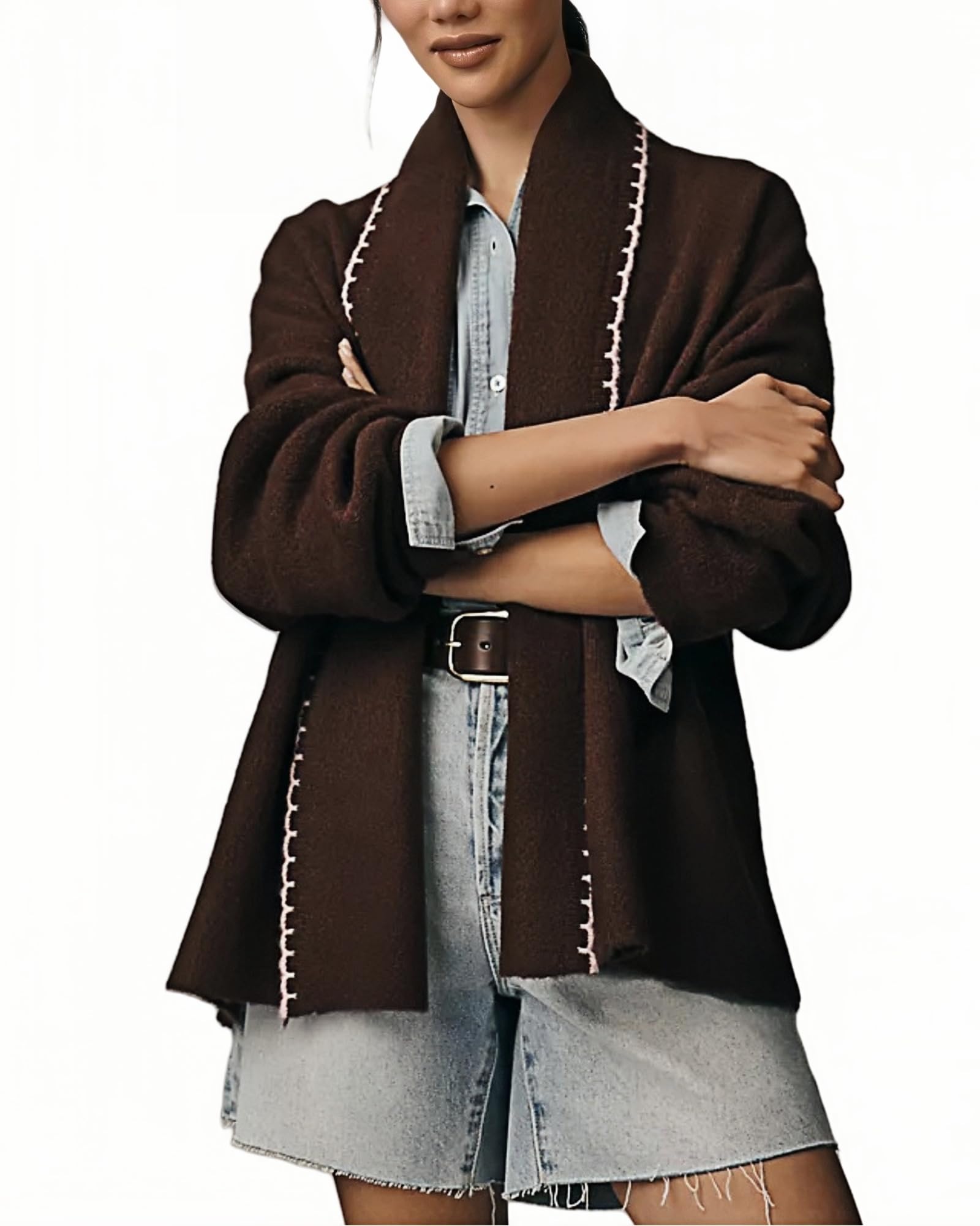 Womens Open Front Cardigan Long Sleeve Lapel Collar Oversized Knit Sweater 2025 Fall Outwear Coats