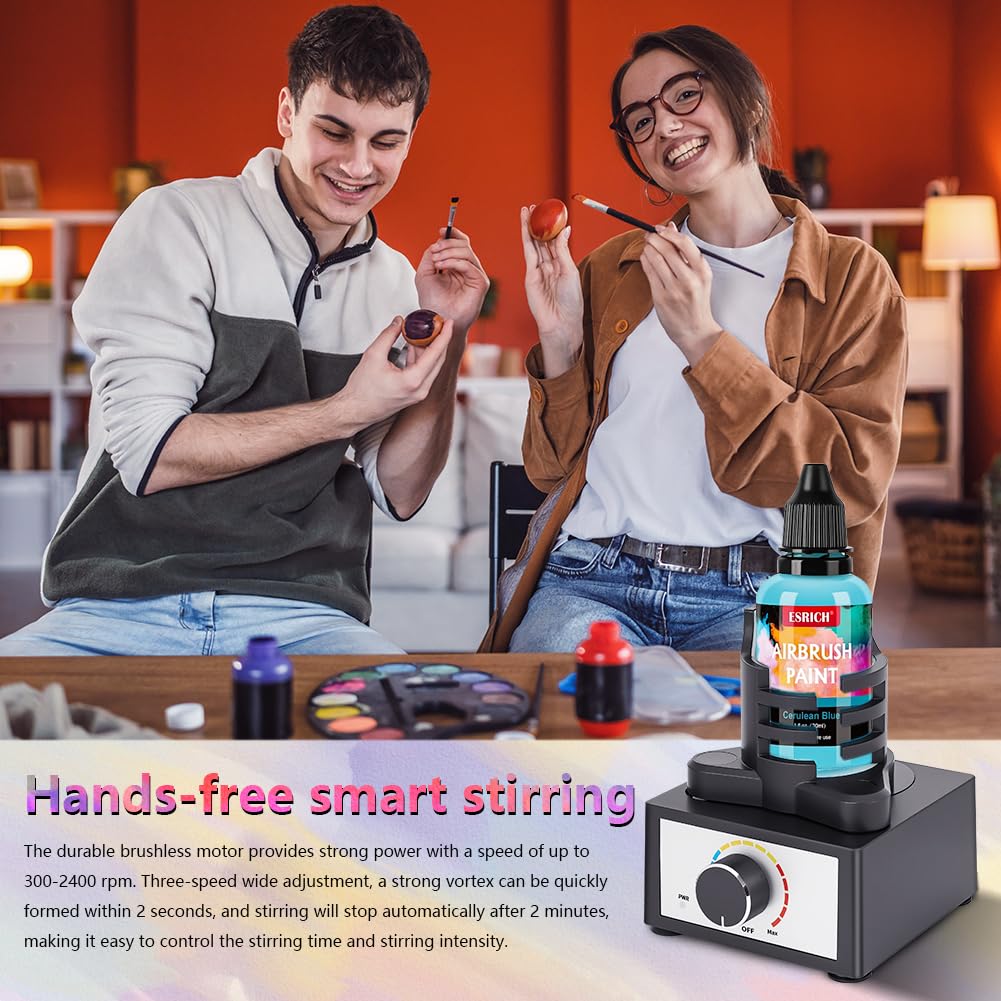 HOTUT Mini Mezclador Vórtice Manos Libres,Ajuste De 3 Velocidades,Agitador De Pintura Modelo DIY con 12 bolas mezcladoras y 8 botellas,10-100 ml,300~2400 RPM,para Esmalte De Uñas,Pinturas Acrílicas