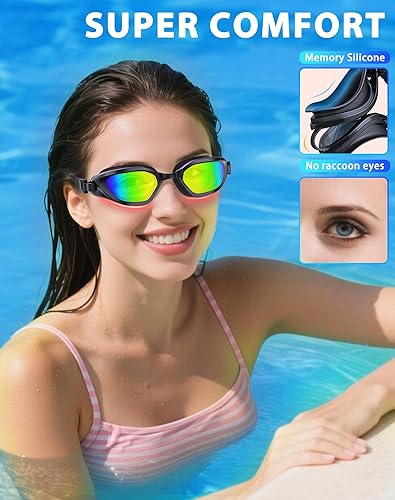 Miniatura 4 de Gafas de natación unisex para adultos, antiniebla, anti rayos UV, sin fugas, amplia visión para hombres, mujeres y jóvenes
