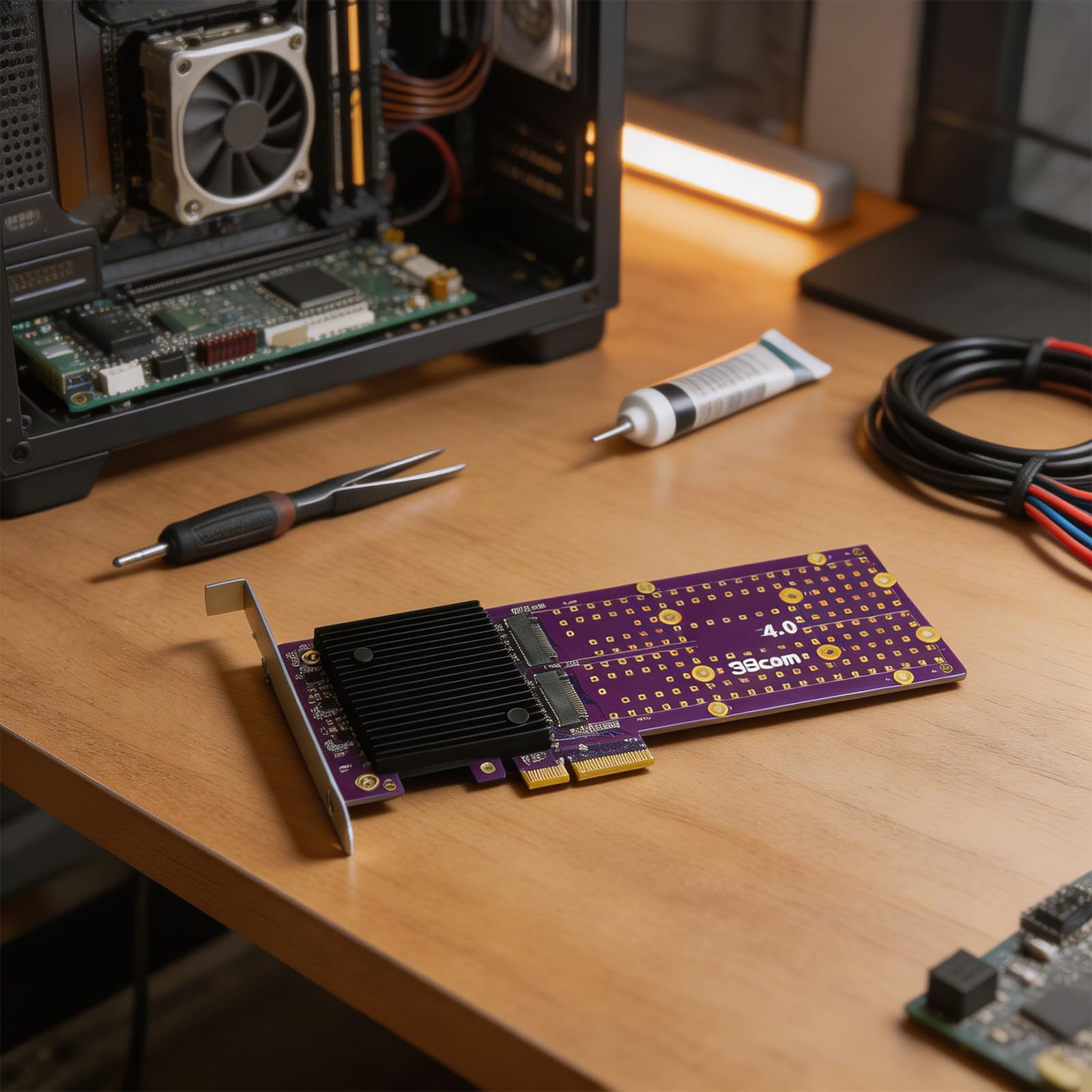 Tarjeta de expansión de Almacenamiento de Escritorio con Soportes NVMe, Placa adaptadora PCIe SSD para Copia de Seguridad de Archivos y administración de múltiples Unidades, Paquete de Tarjeta