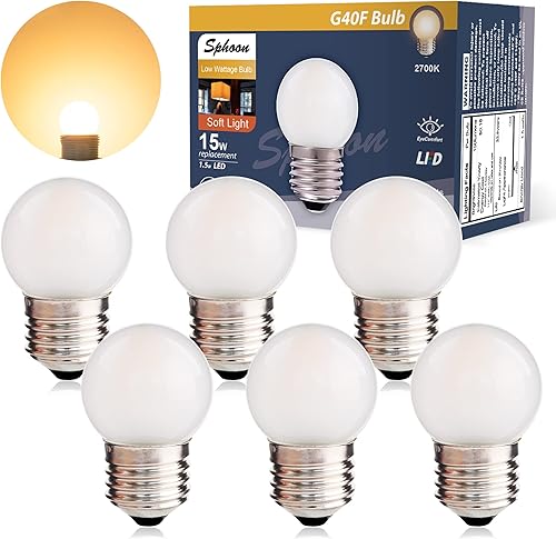 Bombillas LED G40 de bajo vatio, 1.5 W, blanco cálido, suave, 2700 K, G14, bombilla LED de ahorro de energía, equivalente a 15 W, base estándar E26,