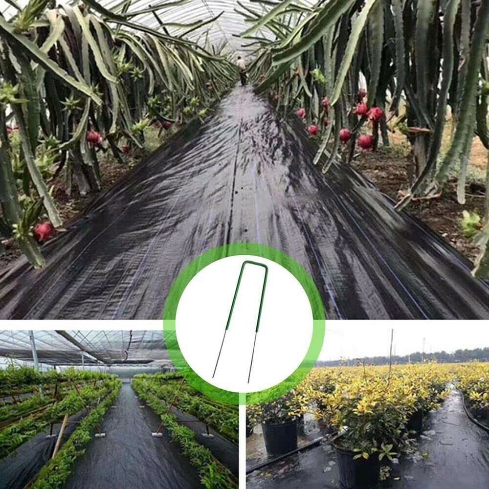 50 Pezzi di Chiodi da Giardino a Forma di U, Mezzo spruzzo, picchetti da Terra Verdi, picchetti di Fissaggio for Paesaggio, Rete for Prato, stuoie, Punte