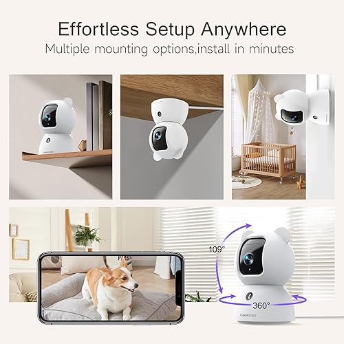 Miniatura 8 de Cámara de seguridad para interiores, cámara para mascotasperros de 2.5 K con altavozaplicación de teléfono, cámaras PTZ WiFi para monitor de bebé