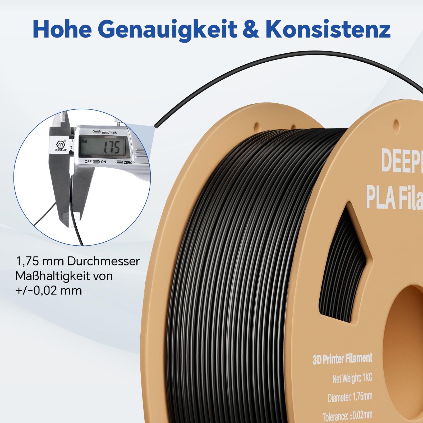 DEEPLEE PLA Filament 1.75mm 4kg (1KG/Spool) Maßgenauigkeit +/- 0,02 mm Weiß für FDM 3D Drucker