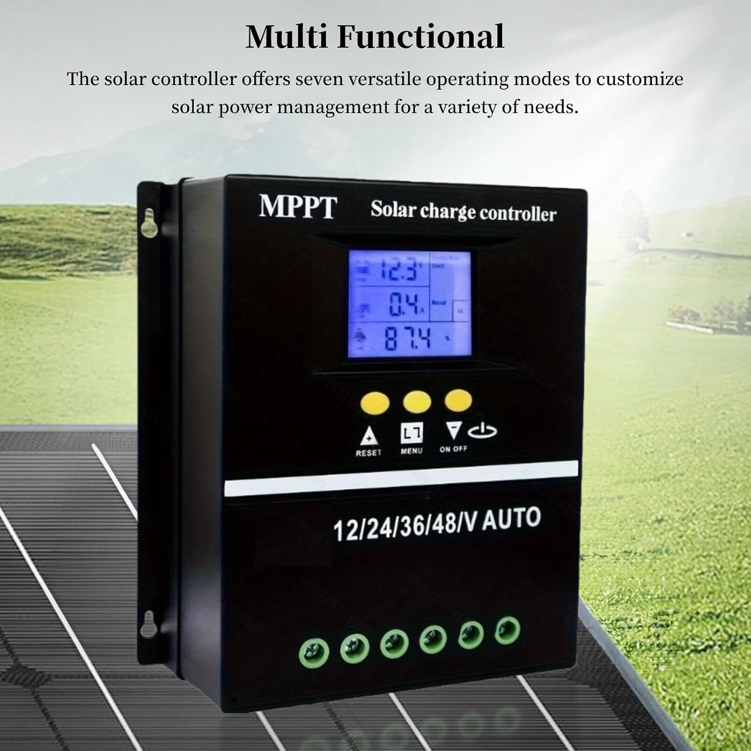 MPPT Solar Charges Controller, 12V 24V 36V 48V Photovoltaic Battery Self Adapted Intelligent Solar Panel Regulator with Dual USB Port & LCD Display (60A)