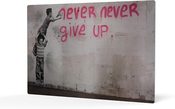 HB Art Design Never Give Up Street Art Painting Banksy Metal Wall Art Print Mural Graffiti Living Room Bedroom Bathroom Office Teen Dorm Room Modern Decor Made in USA - 24x36