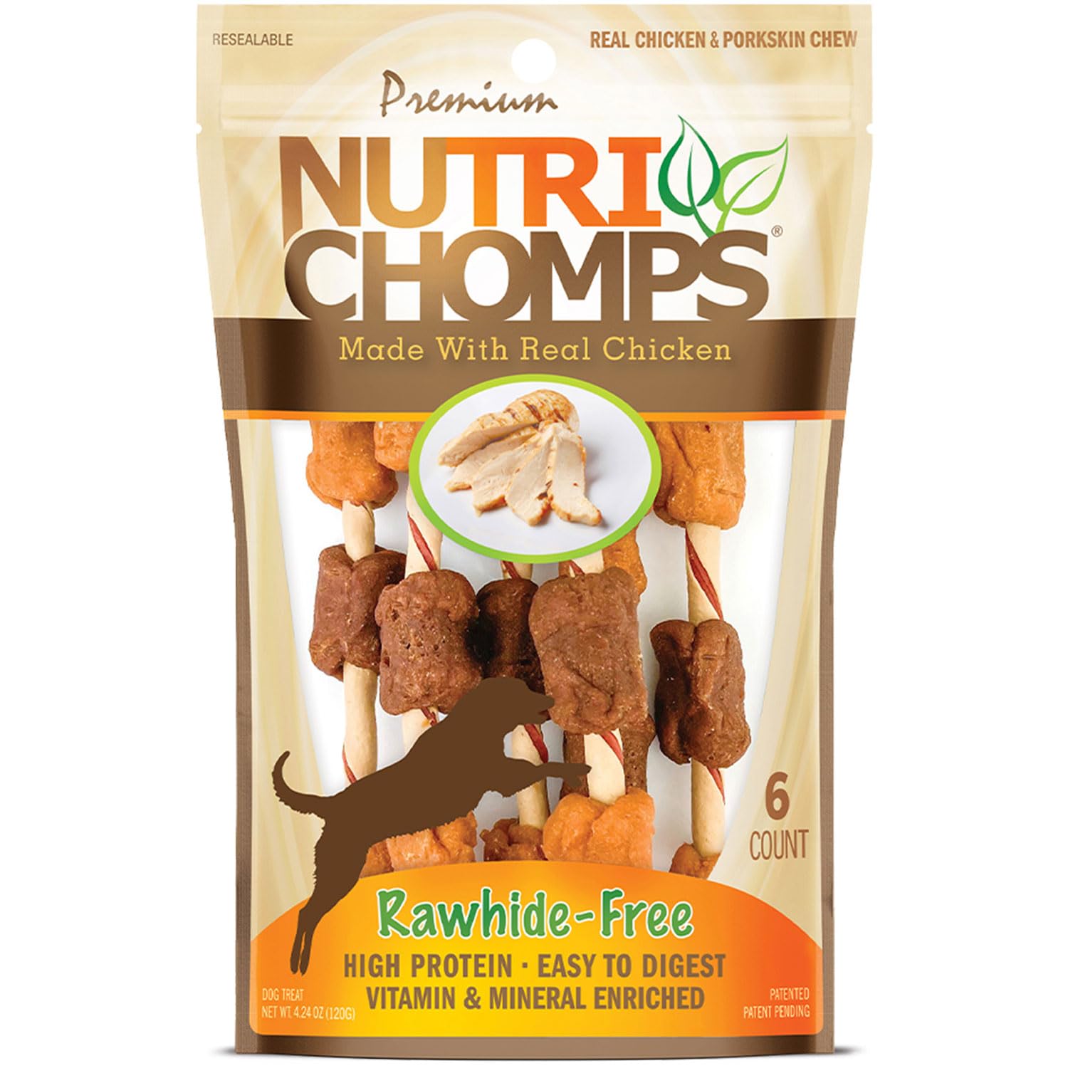 NutriChomps Dog Chews, 5-inch Kabobs, Easy to Digest, Rawhide-Free Dog Treats, 6 Count, Real Chicken and Duck flavor