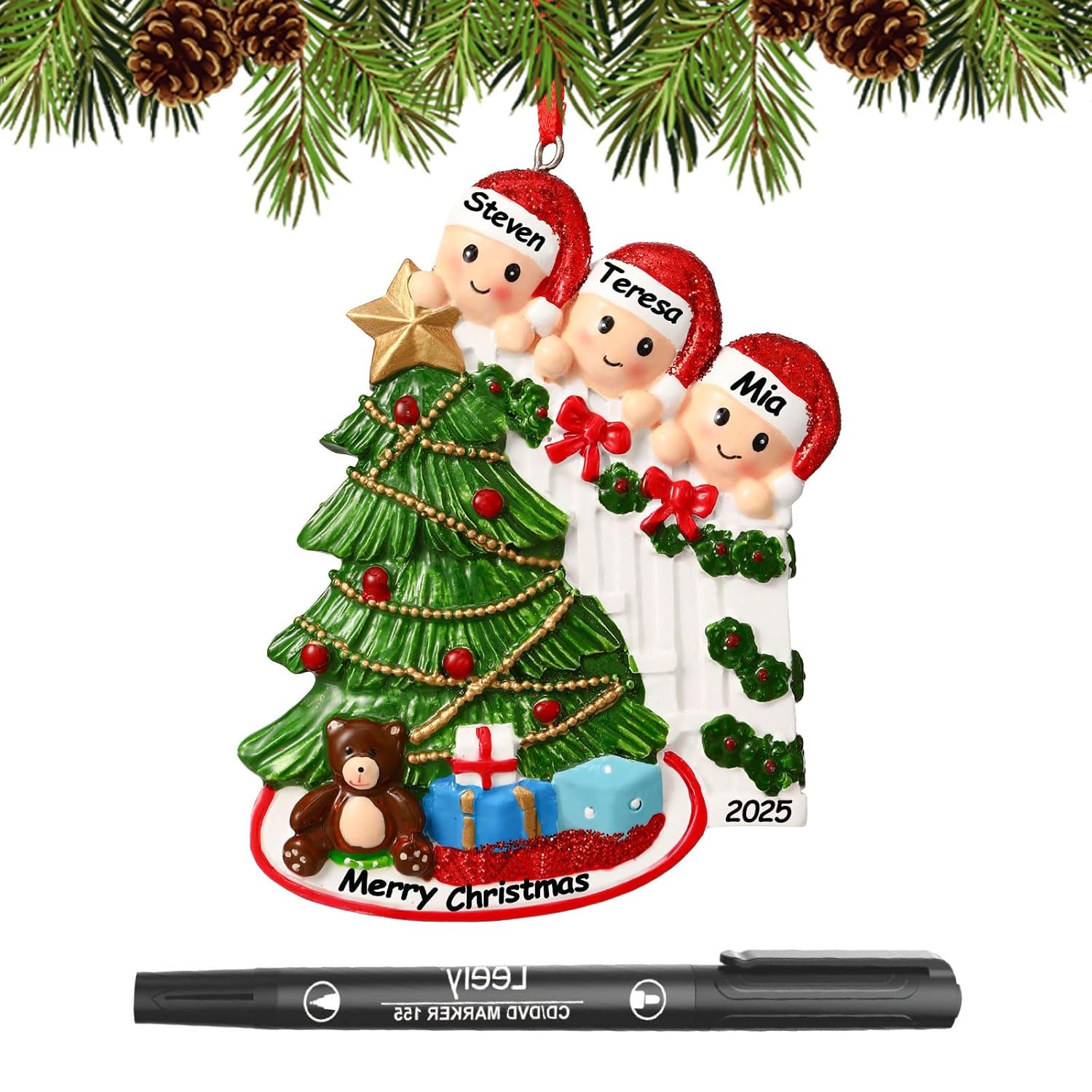 Personalized Elk Deer Christmas Ornaments, 2022 Family of 2,3,4,5,6,7 Custom Name Holiday Ornament, Christmas Tree Hanging Ornament,Customized Christmas Decoration Gifts(Tree-F3