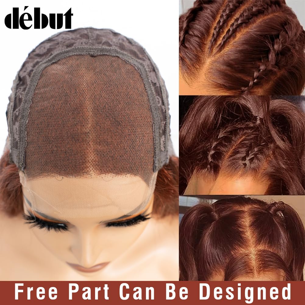 DÉBUT Bright Reddish Brown Body Wave Lace Front Wig Human Hair 4×4 Lace Front Wigs for Women HD Lace Front Wig Human Hair 180% Density Pre Plucked with Baby Hair Glueless Wigs (20 inches - Image 4