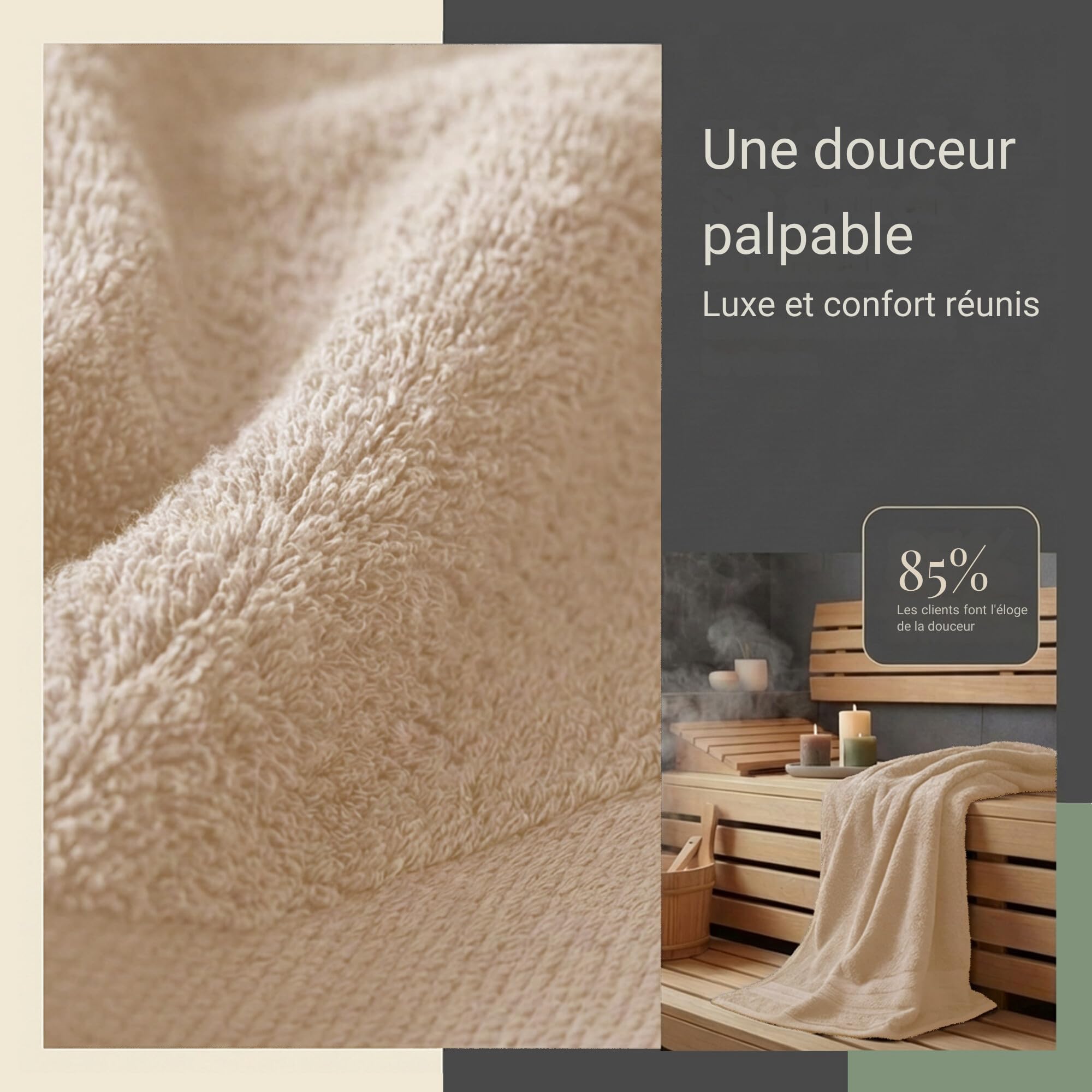 Komfortec Lot de 2 Serviettes de Sauna 80 x 200 cm 100% Coton XXL Beige