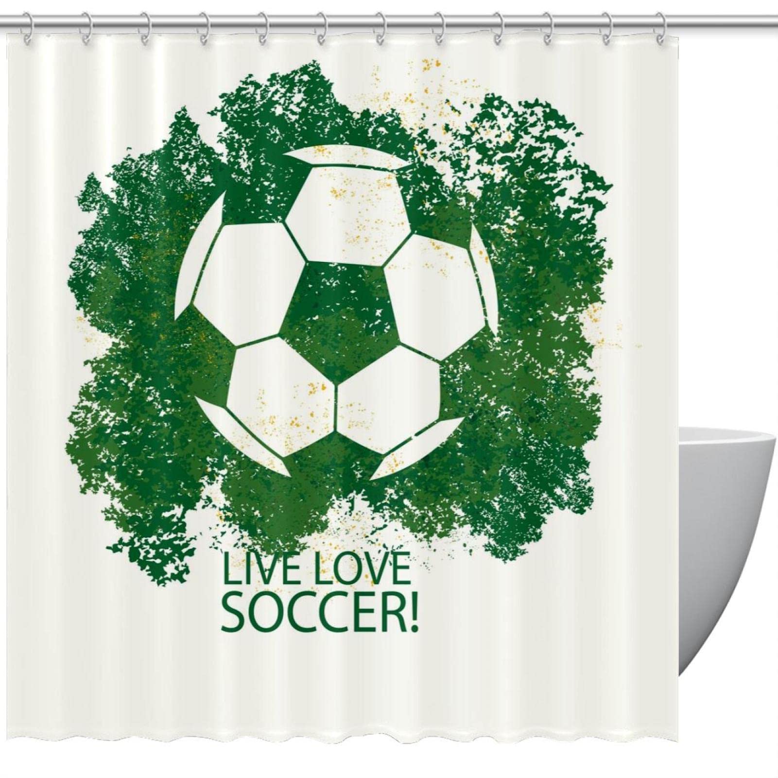 Rideau de douche imprimé Football vert 183 cm accessoire de bain sport