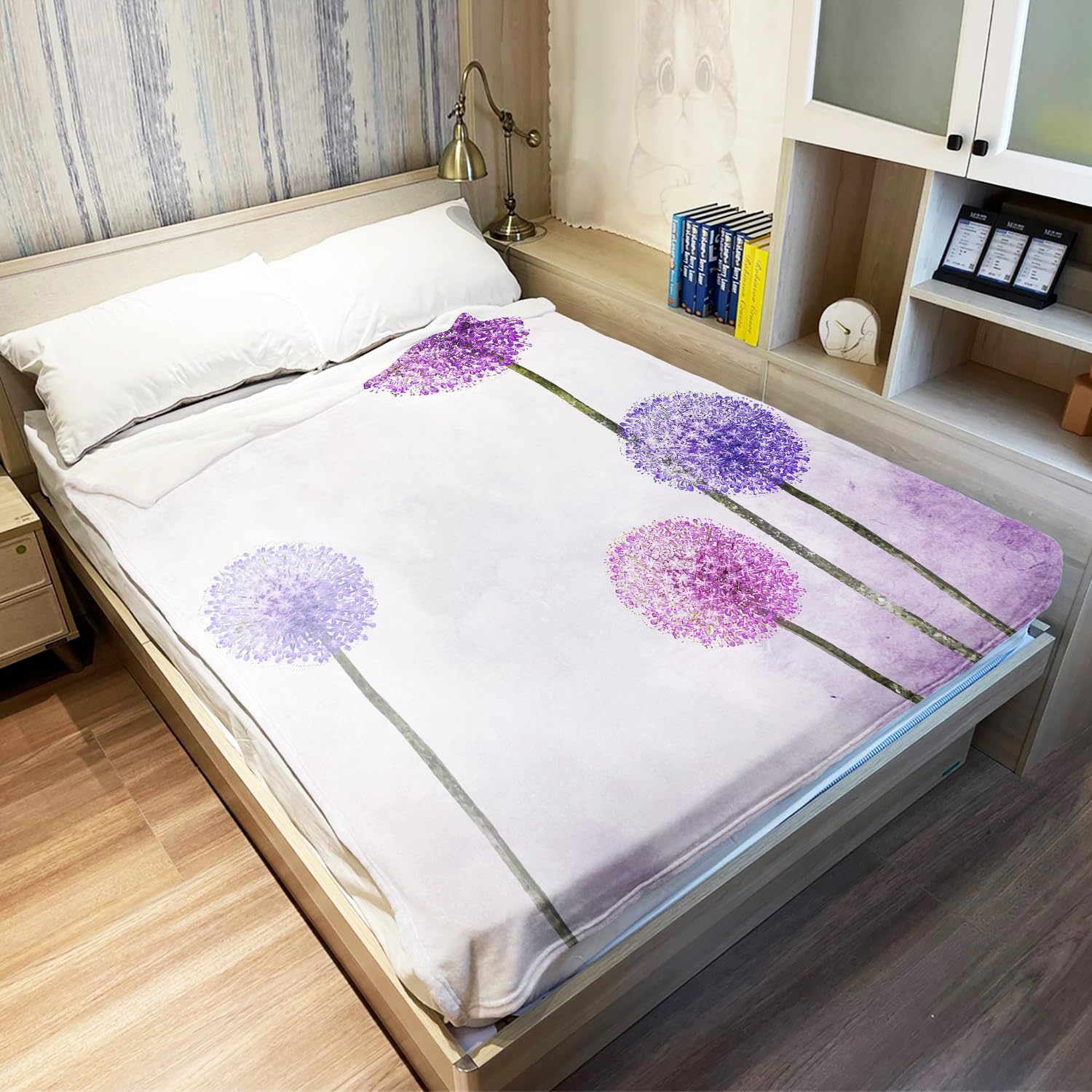 YISUMEI koc 150 x 200 cm miękki koc flanelowy miękki koc polarowy narzuta na łóżko mniszek lekarski liliowy