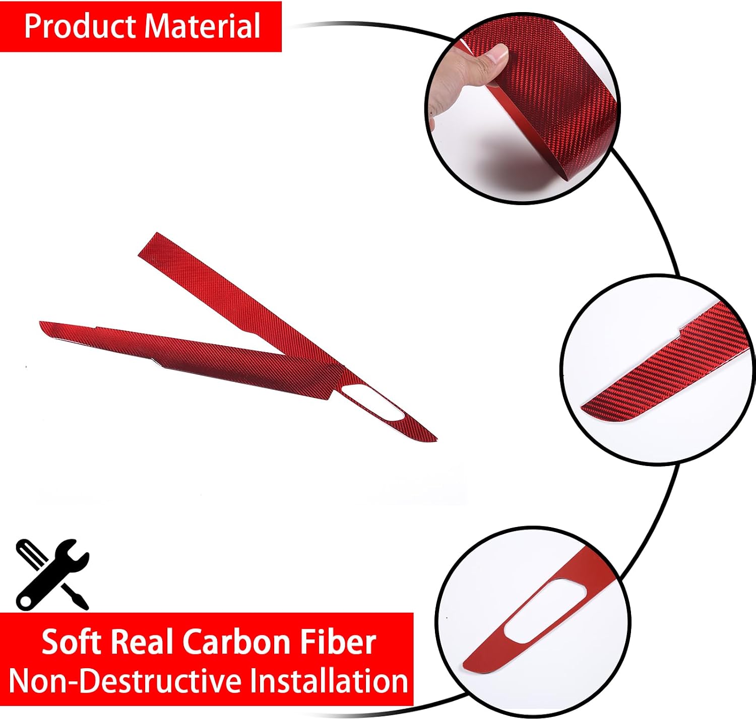 Car Inner Door Handle Cover Trim Compatible with Chevrolet Corvette C7 2014-2019,Carbon Fiber Interior Door Pull Handle Trim Frame,Auto Inner Door Panel Trim Accessories 2PCS (Red Carbon)