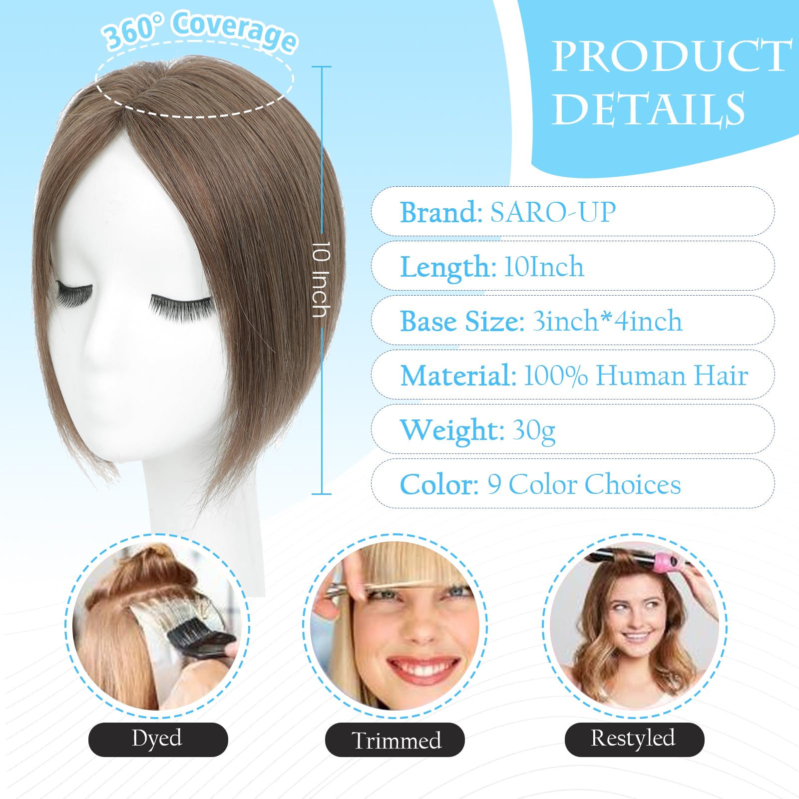 Hair Toppers with Thinning Hair Toppers for Women 100% Real Human Hair Pieces 7 * 10cm Hand-Tied Swiss Base Topper No Bangs 30g Hairpieces 10Inch(Medium Auburn Brown) - Image 3