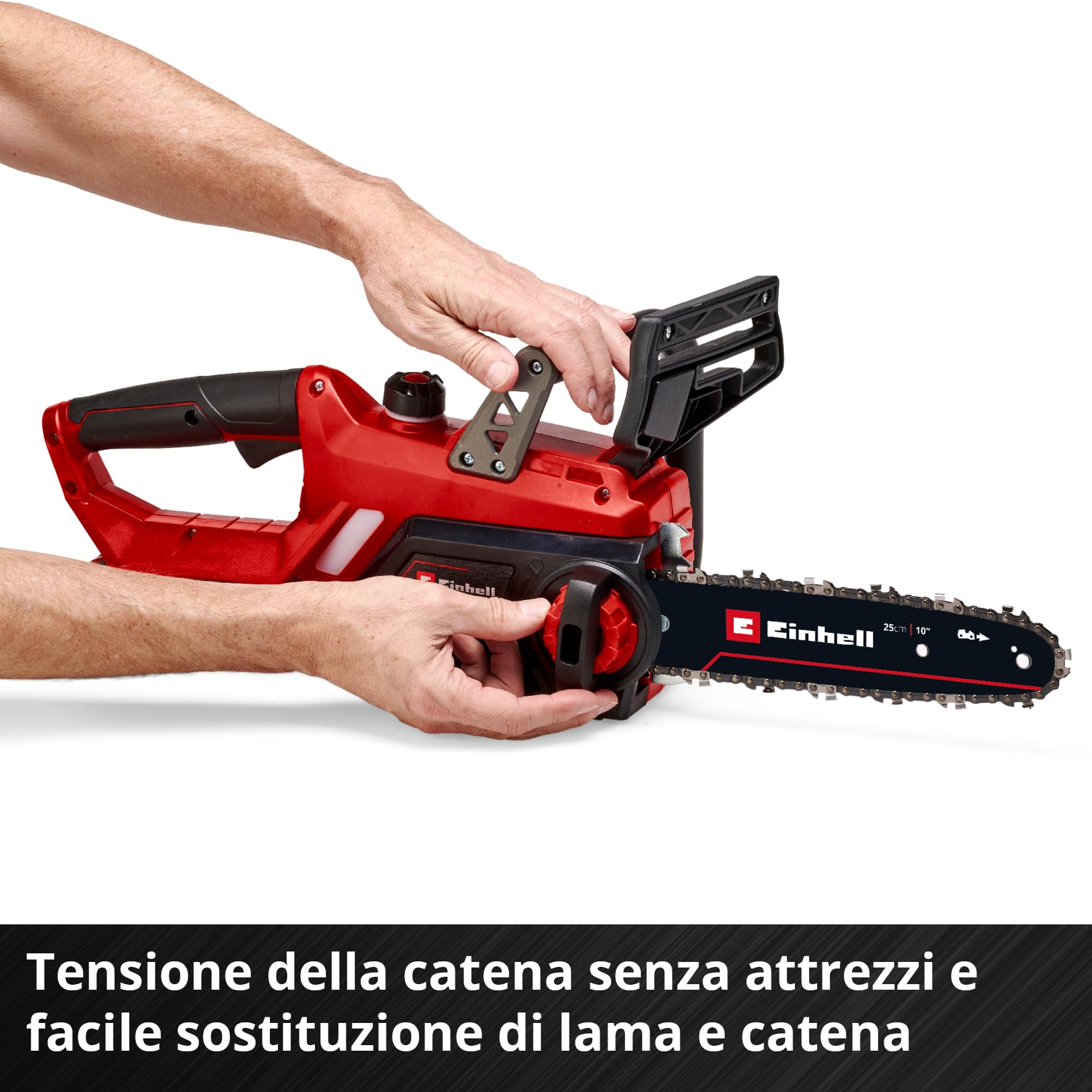 Einhell motosega a batteria GE-LC 18/25 Li-Solo Power X-Change (ioni di litio, 18 V, barra/catena di qualità OREGON, protezione antirimbalzo, perno di arresto catena, senza batteria e caricabatteria)