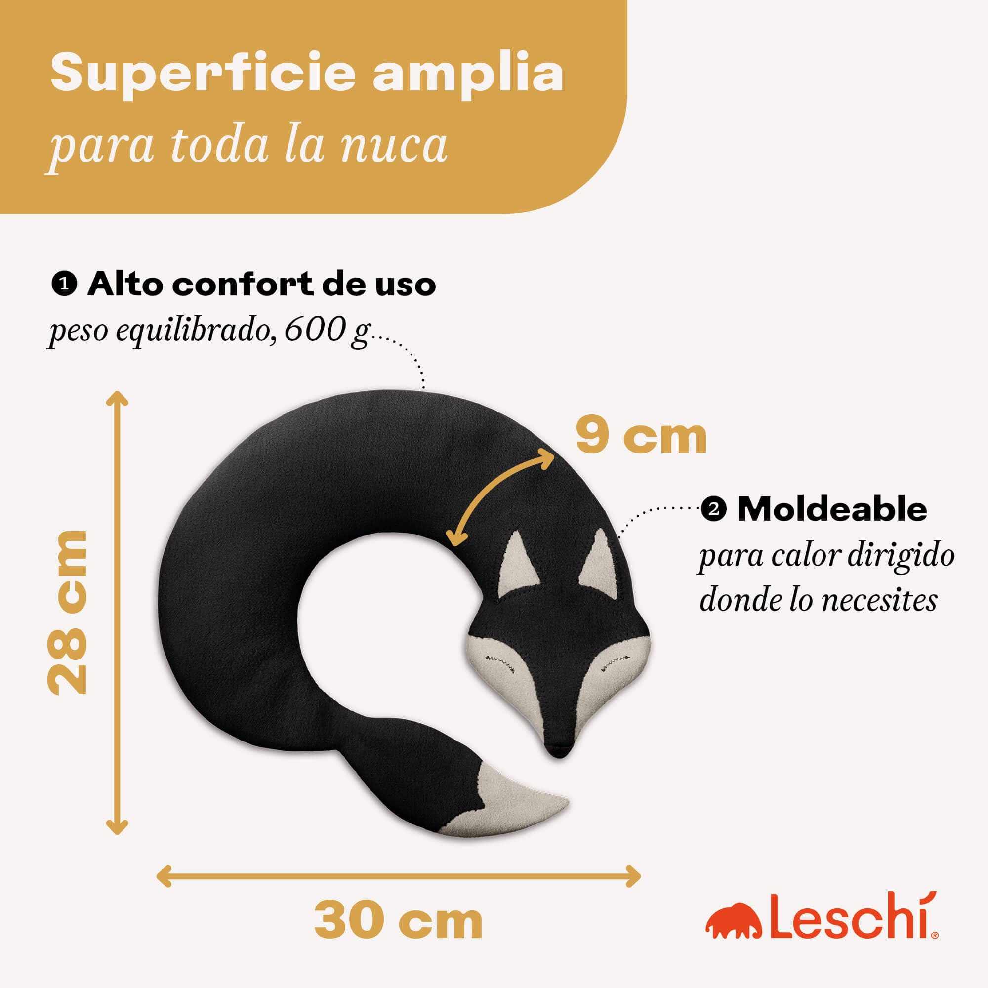 LESCHI Saco Térmico de Semillas para Microondas, de 100% Algodón y Trigo Orgánicos, Bolsa Semillas Microondas ideal para Cuello, Cervical y Espalda, Saco de Semillas en forma de zorro, negro