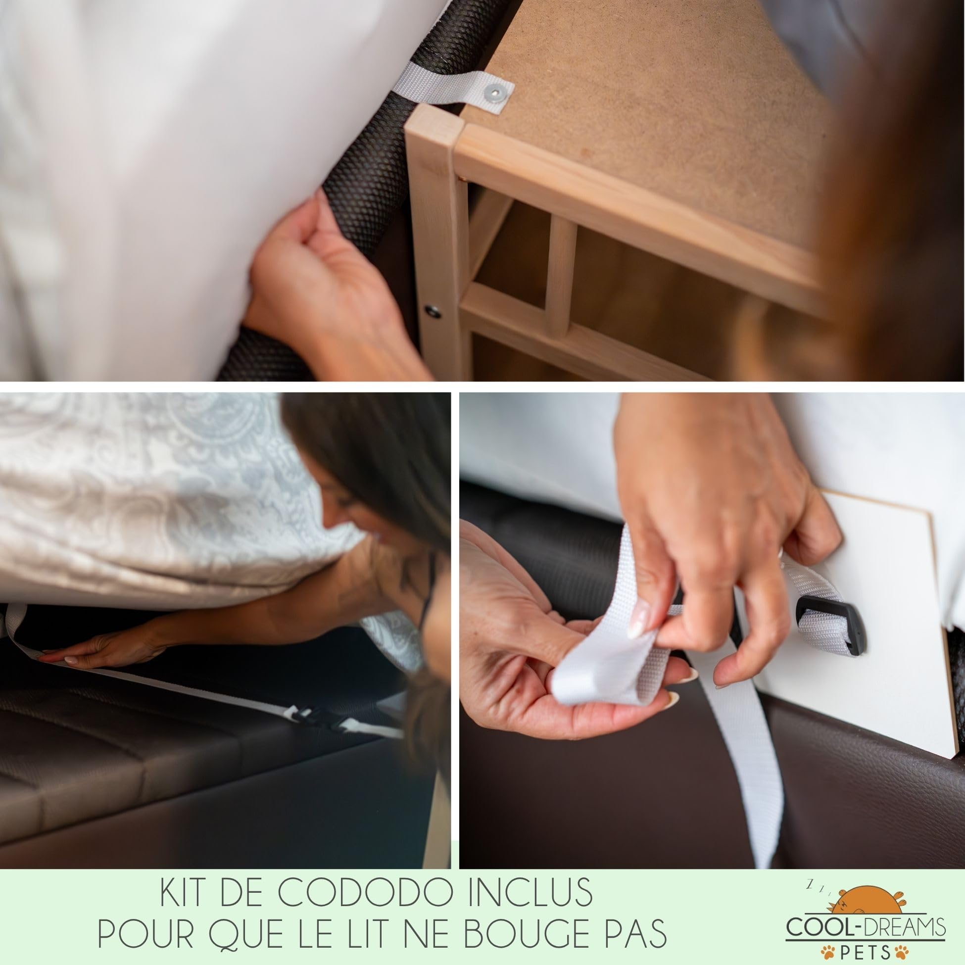 Lit surélevé en Bois pour Animaux de Compagnie avec Matelas Dormeur pour Animaux de Compagnie (2 hauteurs) pour Toutes Les Tailles - Faunatic CoolDreams