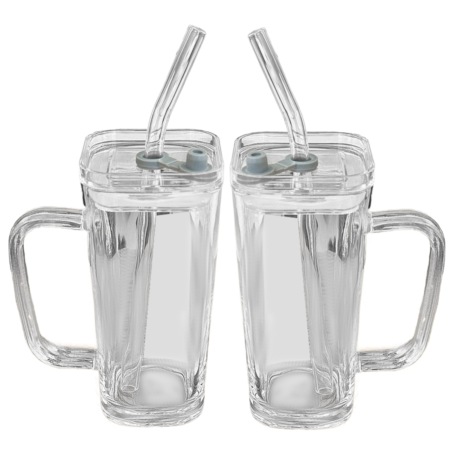 Tasse de paille en verre transparent borosilicate haute résistance thermique x2