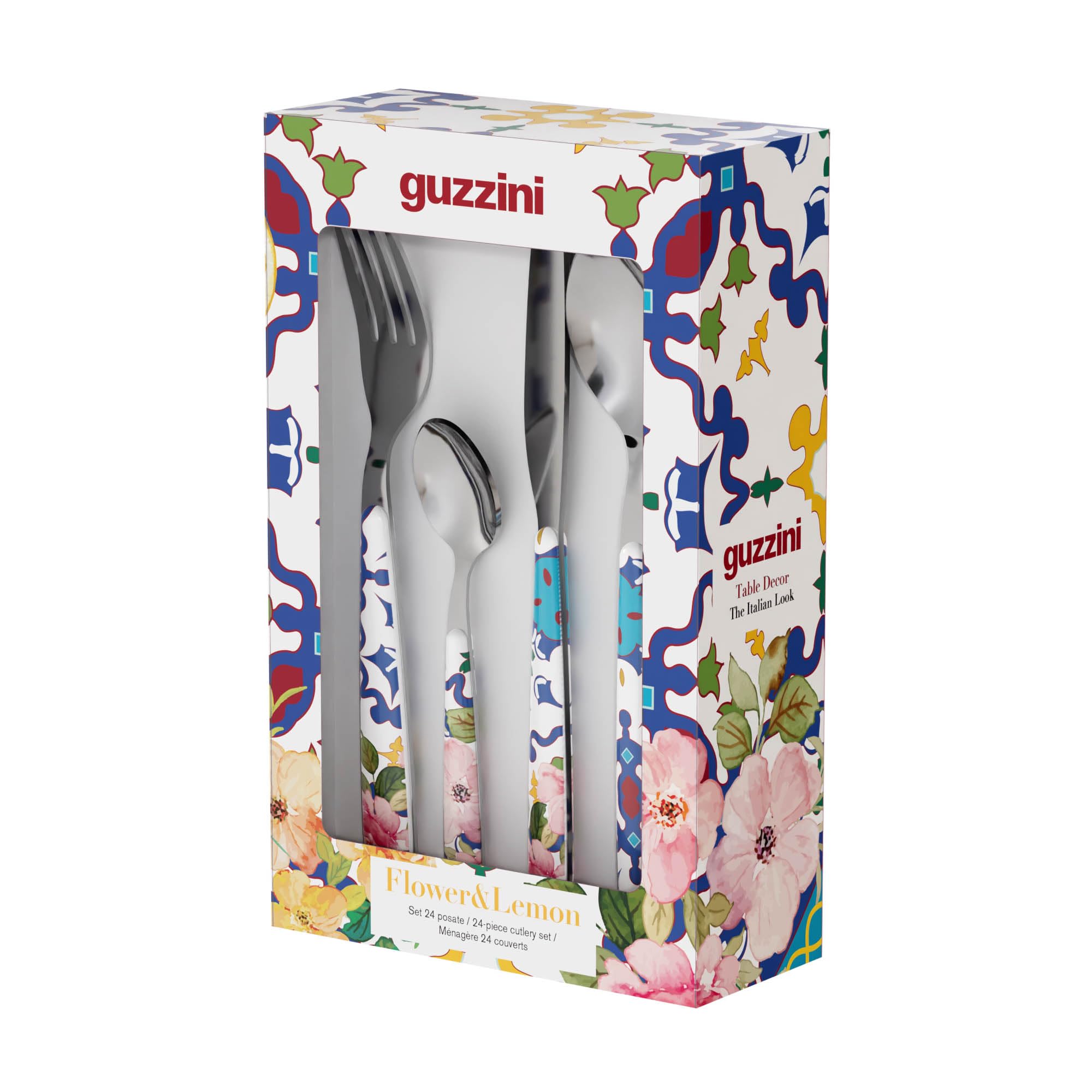 Guzzini - FLOWER&LEMON Set de 24 Couverts - Bleu Méditerranée - 28194076