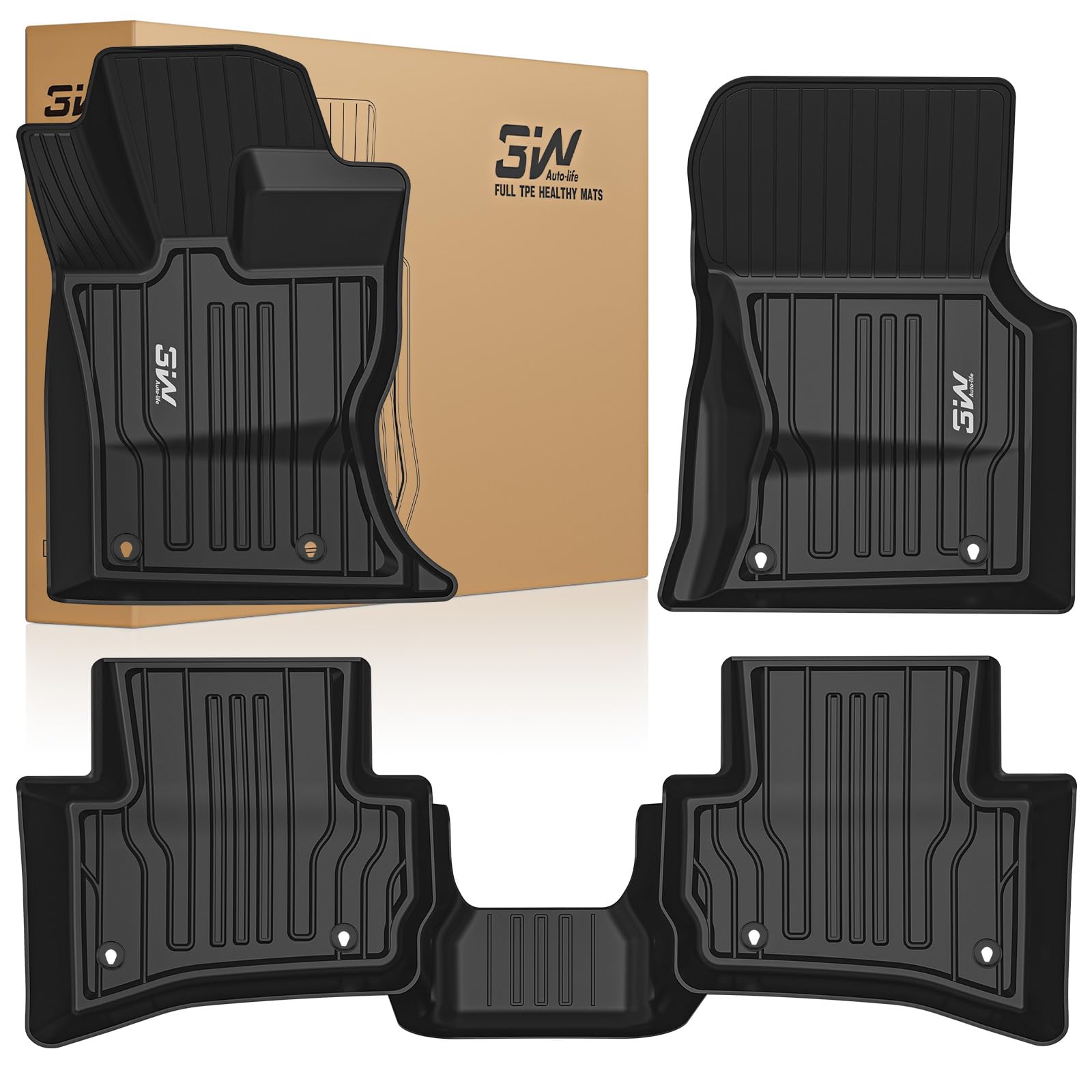 3W Floor Mats Fit for Jaguar F-pace & Land Rover Range Rover Velar 2017-2024 2025 2026, TPE All Weather Custom Fit Accessories for Jaguar F pace Floor Liner 1st and 2nd Row Full Set Car Mats, Black