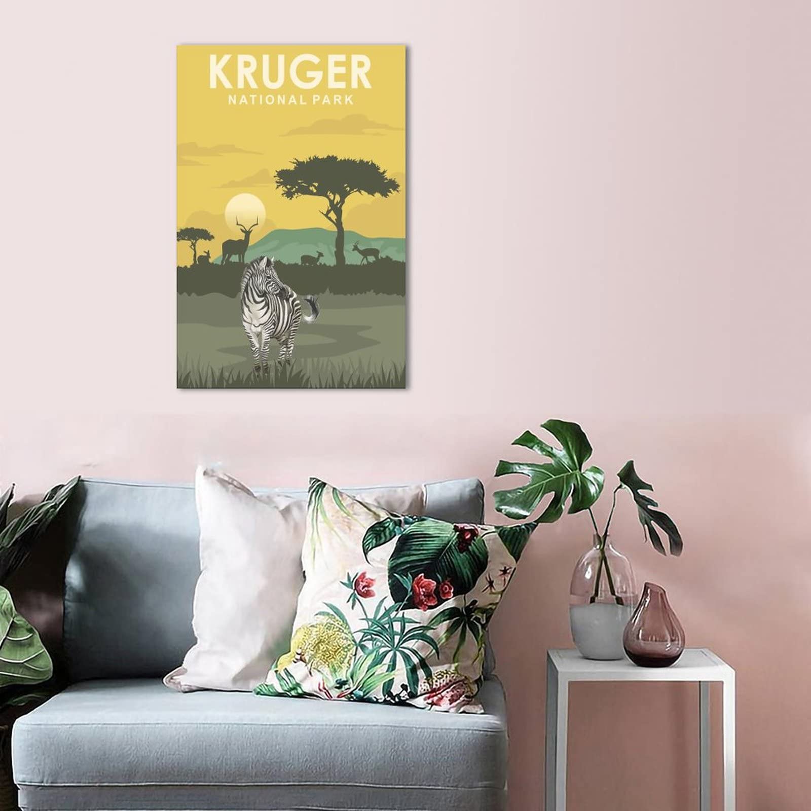 Póster de viaje del Parque Nacional Kruger de la vendimia de Sudáfrica Puesta de sol decorativo Carteles de la lona del dormitorio moderno Art Poster Pintura Carteles Decoración de la pared regalo