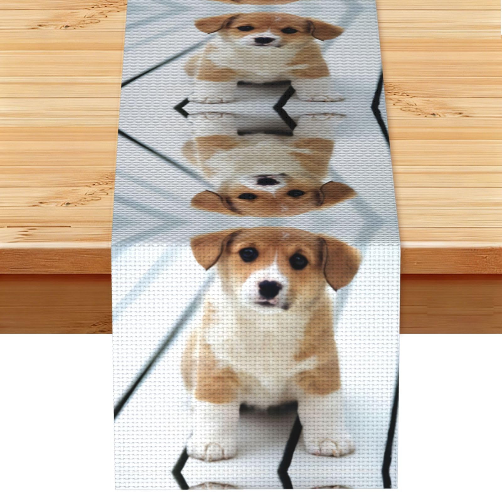 Cute Puppy Dog Linen Feel Table Runner Wedding Party Home Decoration