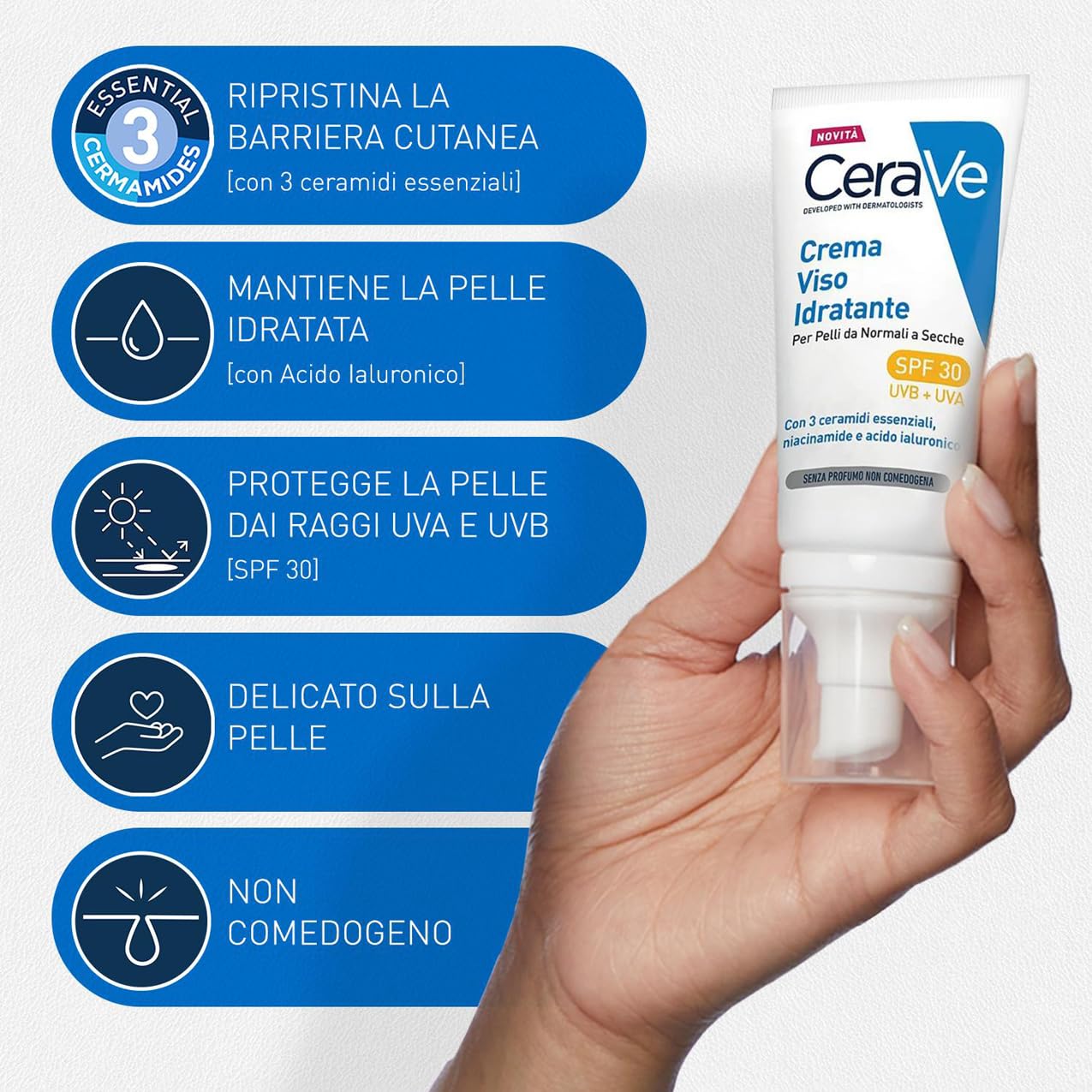 CeraVe Kit Skincare Viso, Detergente Idratante, Per Pelli da Normali a Secche, Con Acido Ialuronico, 236 ml + SPF 30, 52 ml