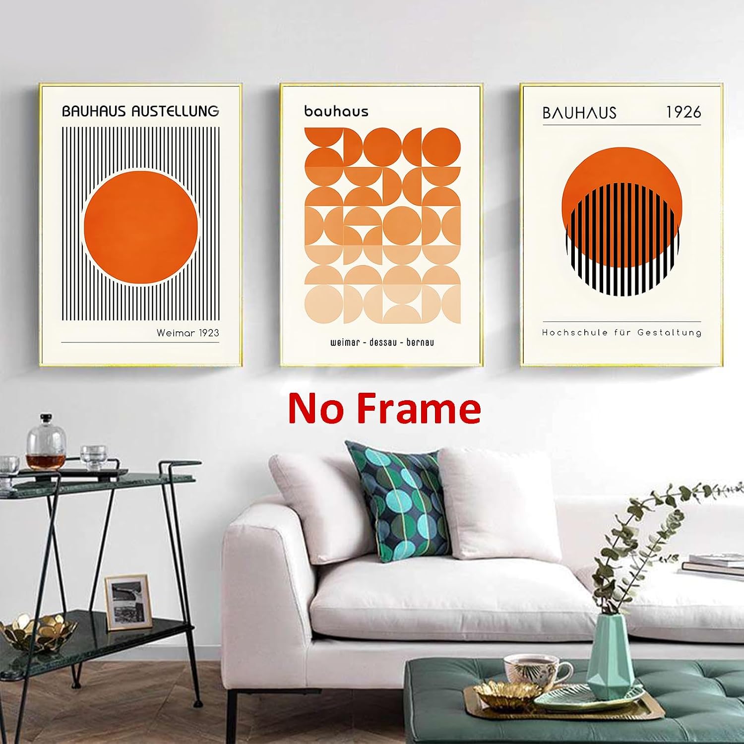 Bauhaus Orange Poster - Boho Line Art Print Mid Century Modern Wall Art Abstract Geometric Prints Pictures for Bedroom - 16x24inx3 Frameless