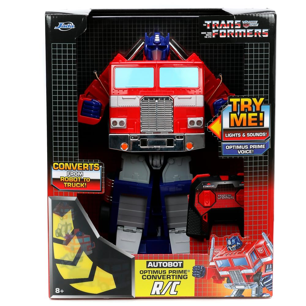 Jada, Radio Control Transformers Optimus Prime Convertible 34 cm, Camion radiocommandé 2 canaux 2,4 GHz, lumière et Son, se déplace dans Toutes Les Directions, se transforme en Robot, +8 Ans