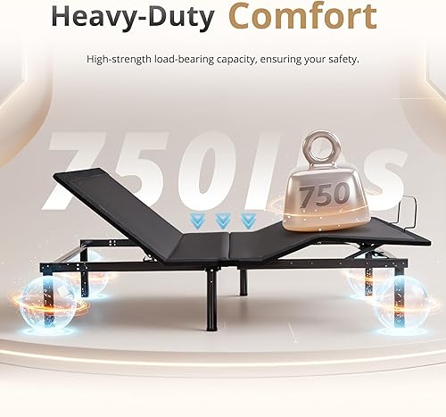 Miniatura 5 de EGOHOME Base de cama ajustable Split King con motor silencioso, base de cama eléctrica ergonómica con control remoto inalámbrico, inclinación de