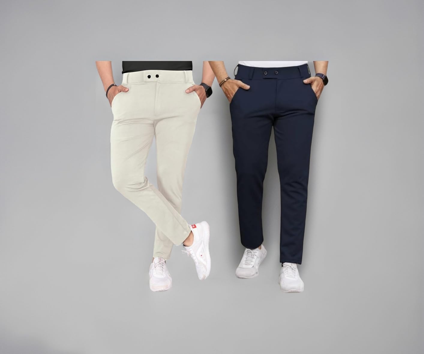 Men Slim Fit Stretch Trousers with Side Pockets | 2-Button Closure | Comfortable Lycra Blend | Ideal for Office, Travel & Casual Wear