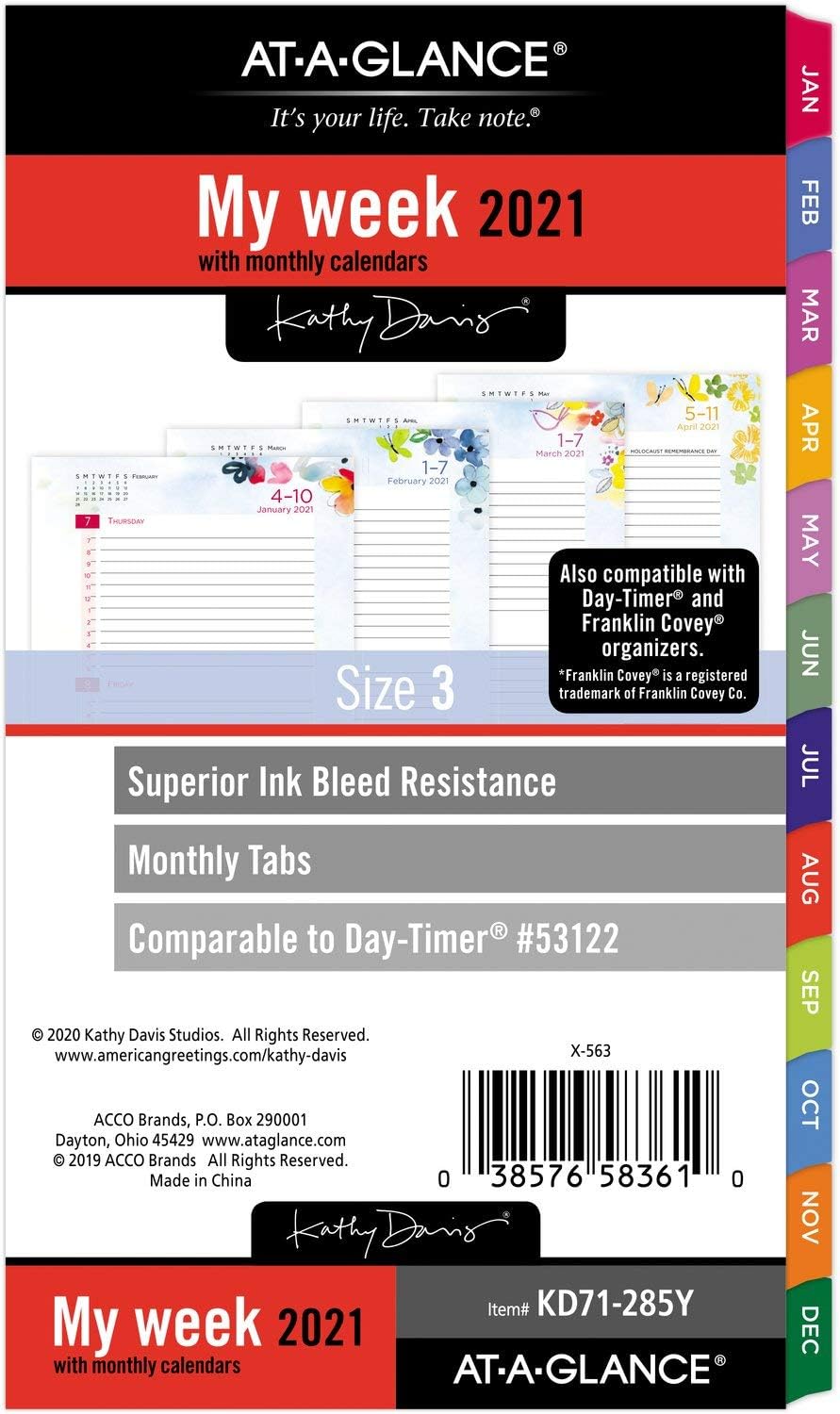 2021 Weekly & Monthly Planner Refill by AT-A-GLANCE, 531221901 DAY-TIMER, 3-3/4" x 6-3/4", Size 3, Kathy Davis (KD71-285Y-21)