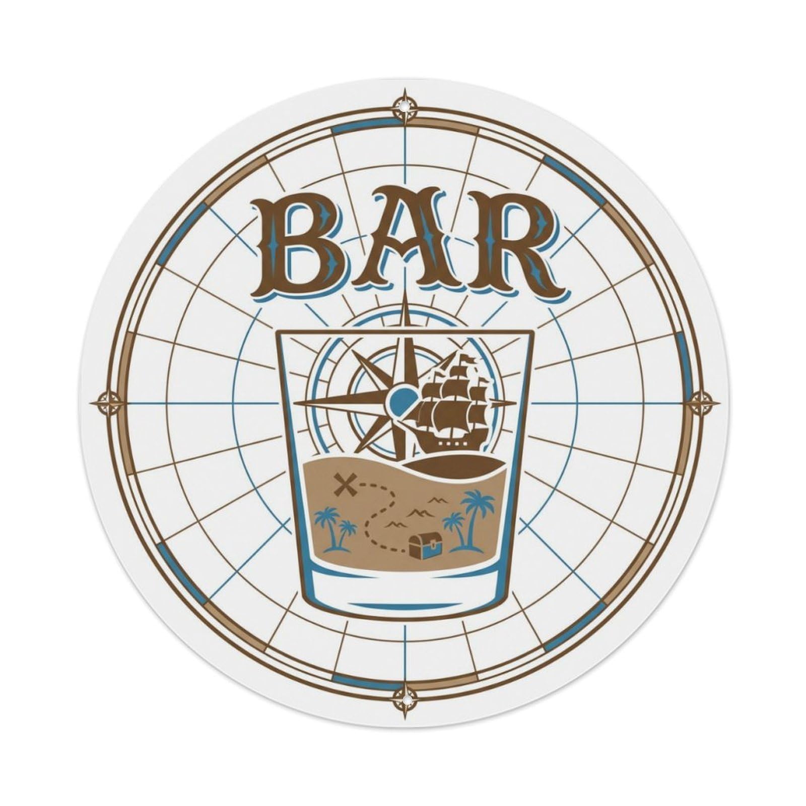 BAR Vintage Cartographer Lounge Metal Tin Sign Plaque Wall Decor for Cafe, Club Bar, Office, Home Garden Round Metal Poster 8x8Inch