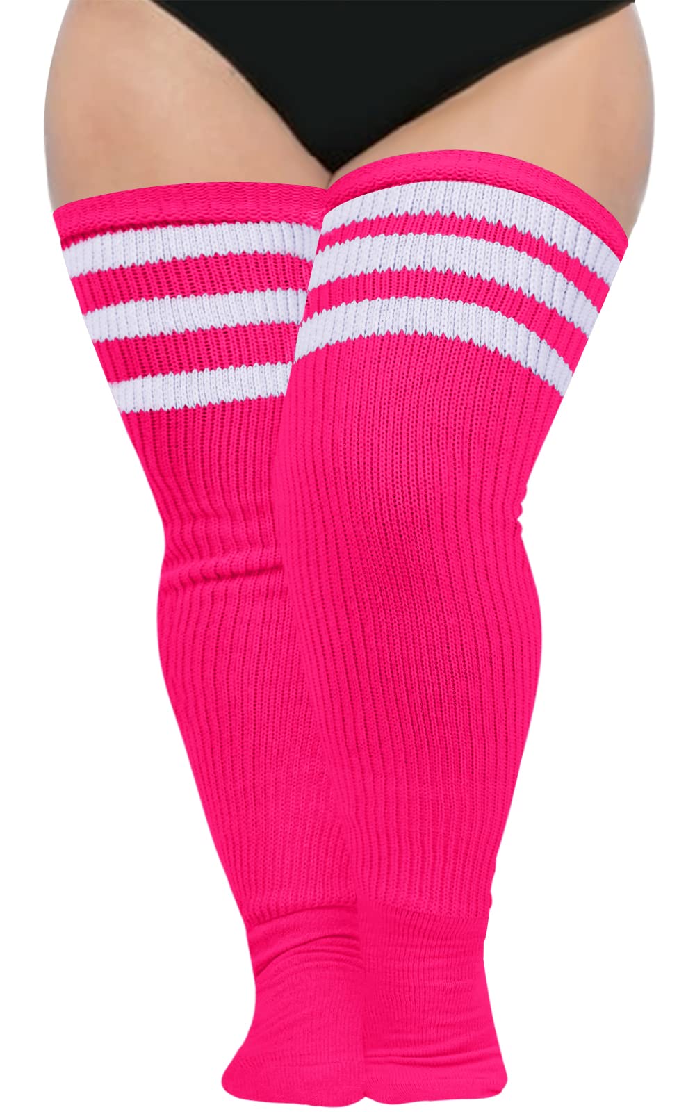 Abodhu Plus Size Thigh High Socks for Thick Thighs Women- Extra Long Widened Extra Long Thick Knit: Rose & White