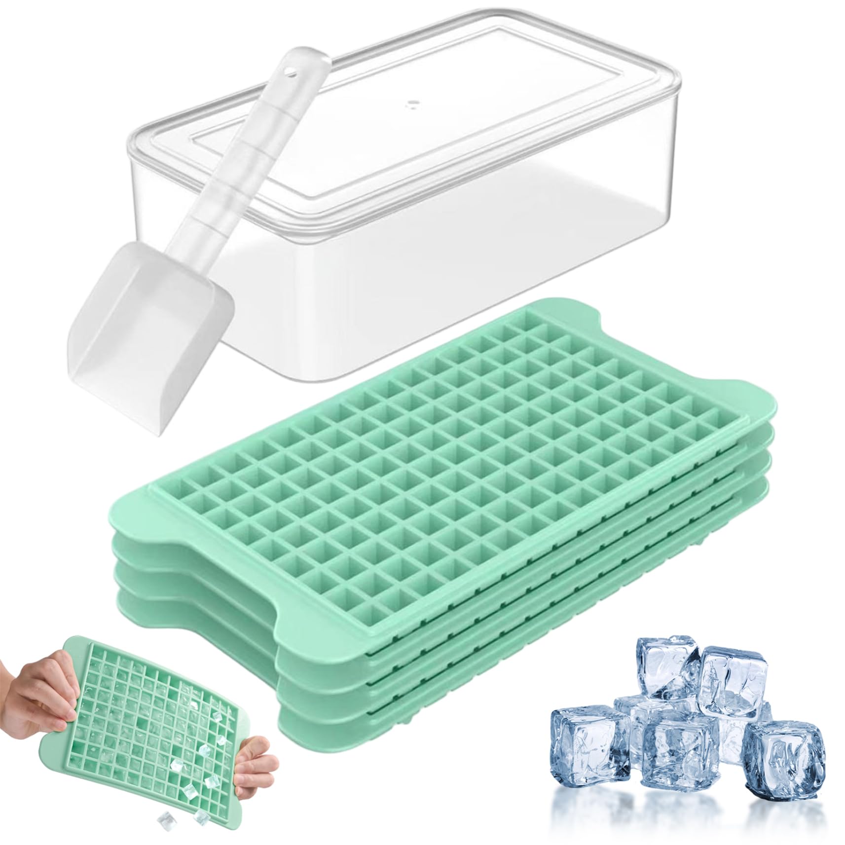 Xoeryoy Ice Cube Tray, 4 Layers X 135 Grids Ice Tray with Lid and Bin, Easy Release Plastic Mold with Scoop for Freezer