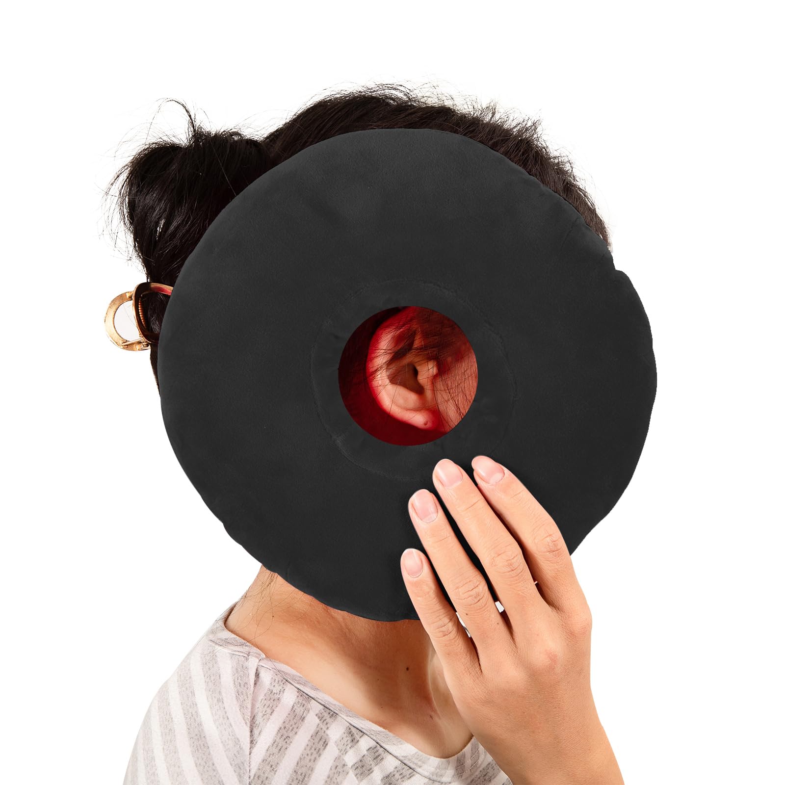 Uktyuas Black 9" Piercing Pillow,O-Shaped Pillow With Ear Holes,Doughnut Pillow For Ear Piercing,Ear Piercing Pillow For Side Sleepers,Relieve Ear Pain, Ear Inflammation(Black)