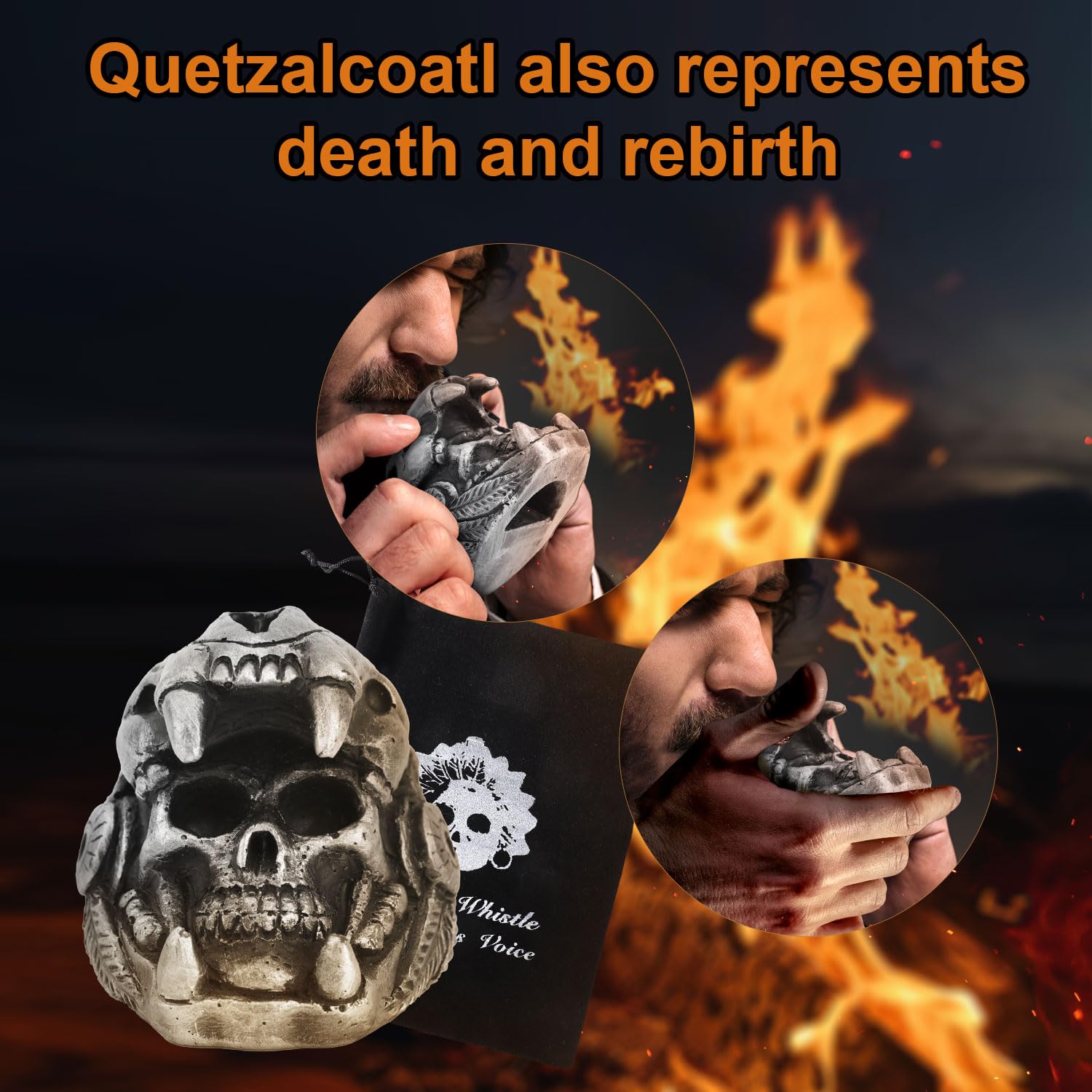 Sifflet de Mort Aztèque, Motif Tête Mort Quetzalcoatl Plus de 125 Décibels Cris Humains Authentiques Sifflets Guerre Vrais Cris avec Sac à Cordon Cadeaux à Collectionner (Argent Sifflet de Mort Aztèque, Motif Tête Mort Quetzalcoatl Plus de 125 Décibels Cris Humains Authentiques Sifflets Guerre Vrais Cris avec Sac à Cordon Cadeaux à Collectionner (Argent