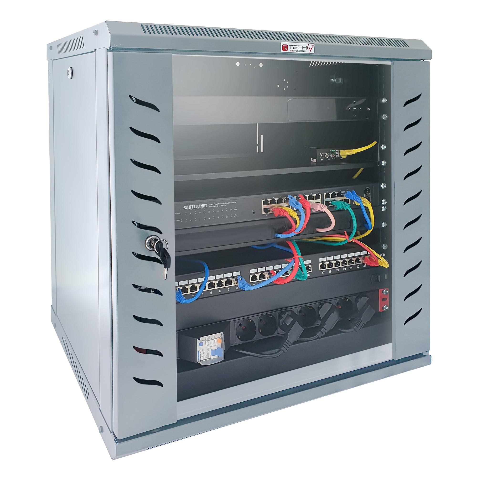 Techly Professional 367386 Armadio Rack 19" a Muro 15 unità P.450 mm Flat Pack Grigio Grigio