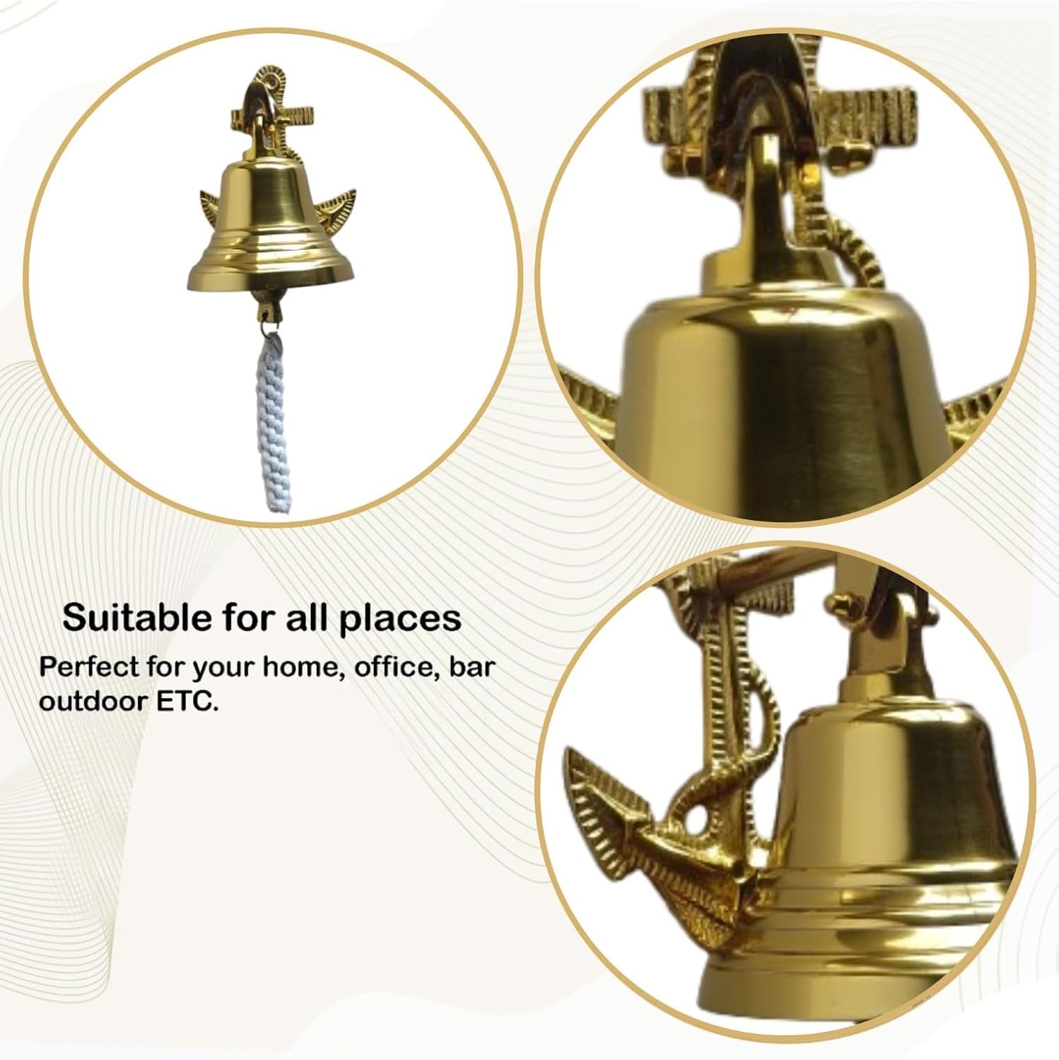 Campanello per porta, grande campanello da parete per casa, pub, ufficio, scuola, in ottone forte, per uso interno ed esterno, campanello nautico per ultimi ordini e decorazioni, oro