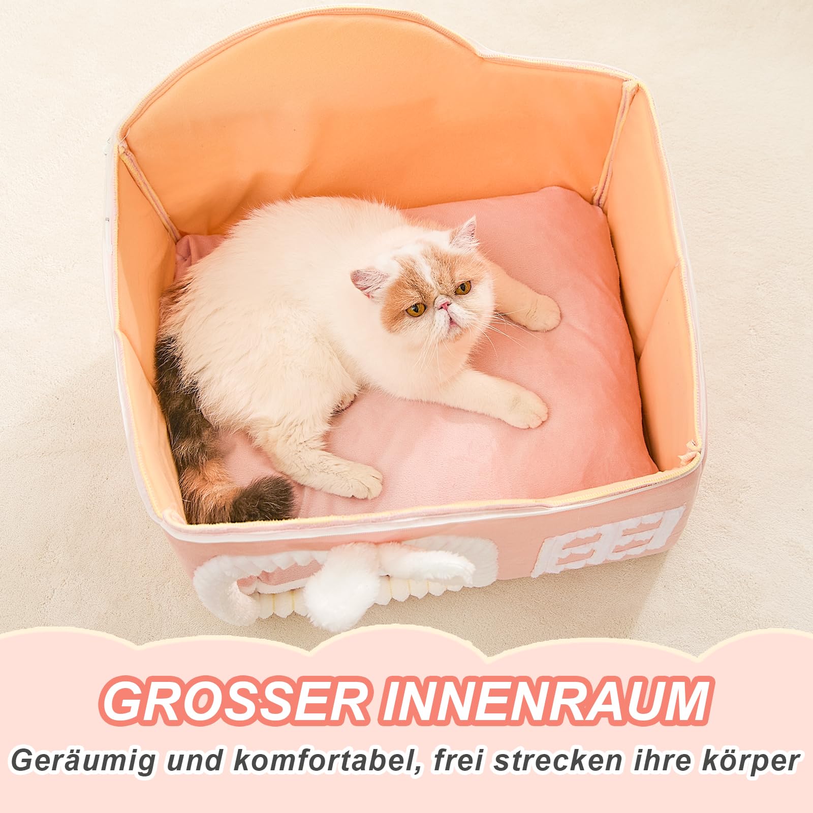 Jiupety Häschenohren-Katzenhaus Indoor, Schornstein-Katzenbett Höhle, Katzenhöhle Warm für 1.4-6.8 kg Katze und Hunde, Faltbare Mit Herausnehmbarem Cat House Cat Bed für alle Jahreszeiten