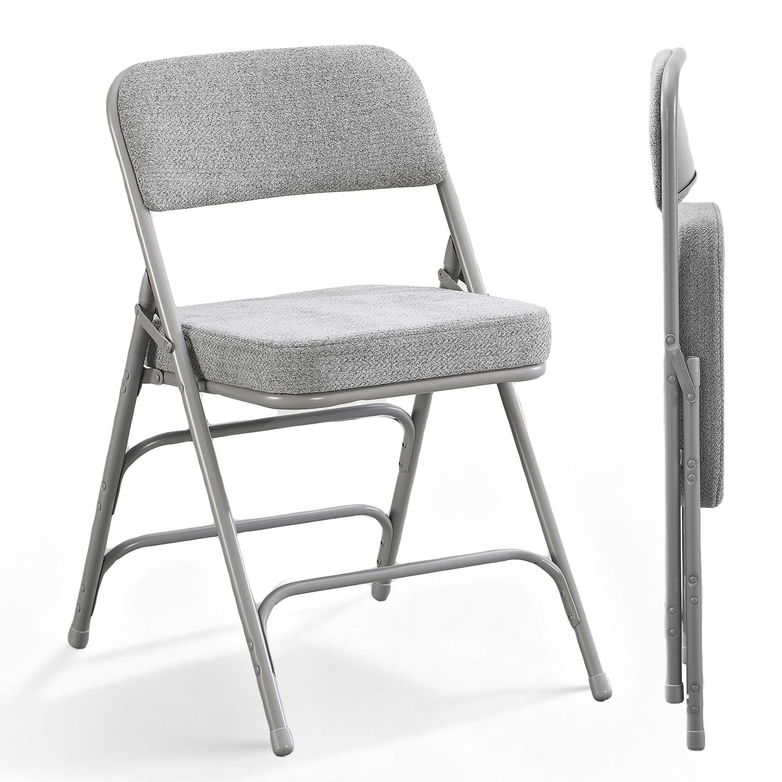 CHAIRABLE Folding Chairs with Thick Cushion Seat, Steel Frame, 2 Pack Grey